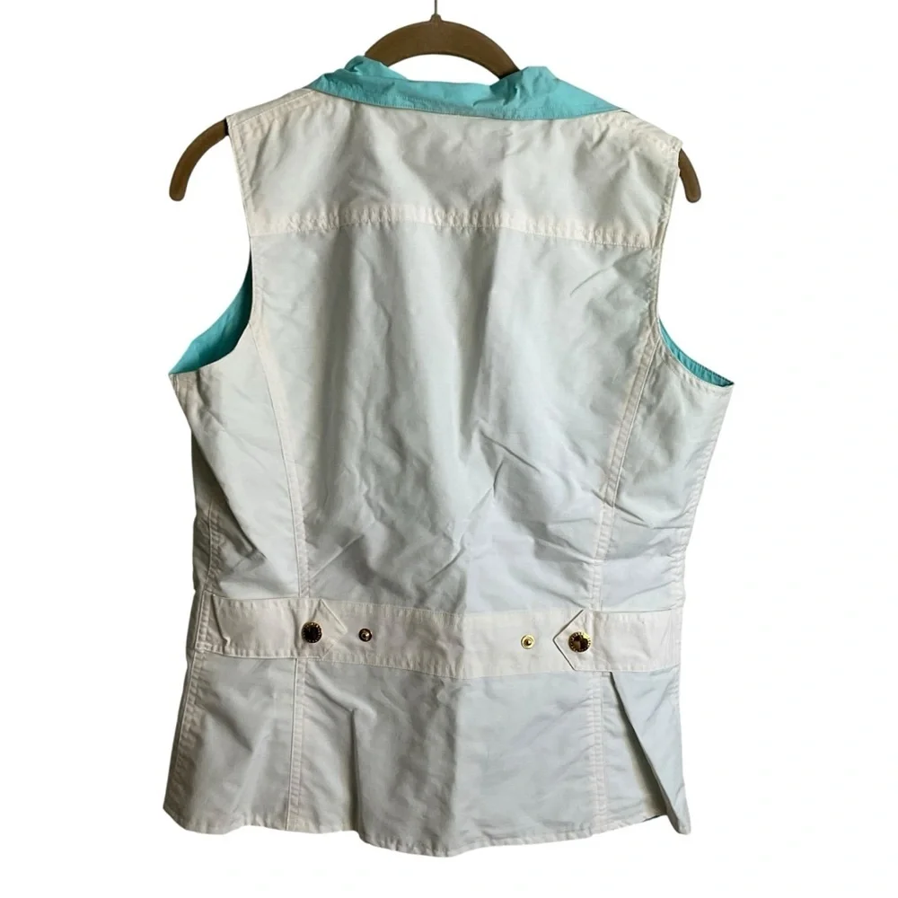 Ralph Lauren Reversible Vest Ivory Aqua Blue Gold Hardware Size Medium - Picture 12 of 15